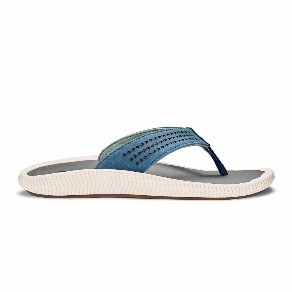 Olukai Men's Ulele Flip Flop - Slate Blue / Charcoal US340-671